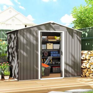Outsunny 8 x 6ft Garden Storage Shed w/ Double Sliding Door Outdoor Light Grey Outsunny 8 x 6ft Garden Storage Shed w/ Double Sliding Door Outdoor Light Grey