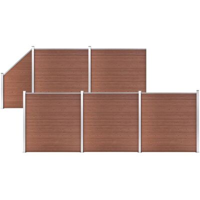 vidaXL WPC Fence Set 5 Square+1 Slanted 965x186cm Brown Privacy Barrier Screen vidaXL WPC Fence Set 5 Square+1 Slanted 965x186cm Brown Privacy Barrier Screen