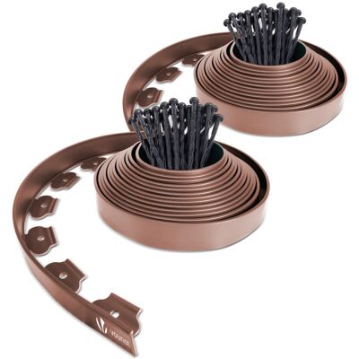 VOUNOT Plastic Garden Edging, Flexible Lawn Edging with Pegs, Brown 20m VOUNOT Plastic Garden Edging, Flexible Lawn Edging with Pegs, Brown 20m
