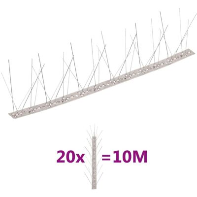 vidaXL Stainless Steel Bird & Pigeon Spikes Set of 20 10 m vidaXL Stainless Steel Bird & Pigeon Spikes Set of 20 10 m