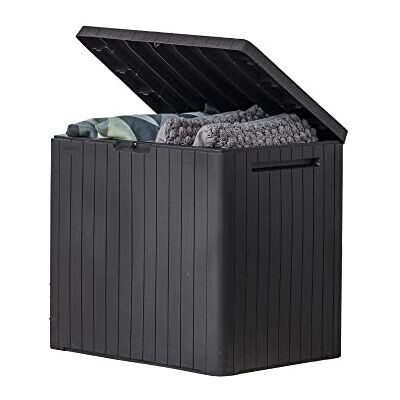 Keter City 30 Gallon Resin Deck Box for Patio Furniture, Pool Accessories, and Storage Keter City 30 Gallon Resin Deck Box for Patio Furniture, Pool Accessories, and Storage