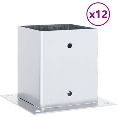 vidaXL Post Bases Square 12 pcs Silver 121x121 mm Galvanised Steel - Post Bases vidaXL Post Bases Square 12 pcs Silver 121x121 mm Galvanised Steel - Post Bases