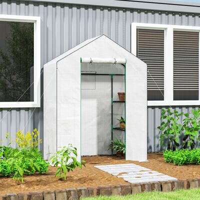 Outsunny - Walk-in Greenhouse with 4 Shelves - White - Outdoor Outsunny - Walk-in Greenhouse with 4 Shelves - White - Outdoor