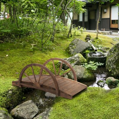 Outsunny Wooden Garden Bridge Arc Walkway,Half Wheeled Railings Stained Wood Outsunny Wooden Garden Bridge Arc Walkway,Half Wheeled Railings Stained Wood