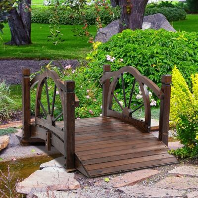 Outsunny 1.5m Wooden Garden Bridge Arc Footbridge w/ Guardrail Stained Wood Outsunny 1.5m Wooden Garden Bridge Arc Footbridge w/ Guardrail Stained Wood