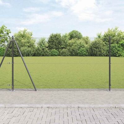 vidaXL Steel Wire Fence 13 Posts with Brackets - Fencing vidaXL Steel Wire Fence 13 Posts with Brackets - Fencing