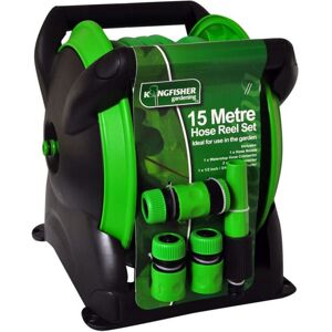 Kingfisher 15 Metre Compact Hose Pipe & Reel Garden Watering Set Kingfisher 15 Metre Compact Hose Pipe & Reel Garden Watering Set