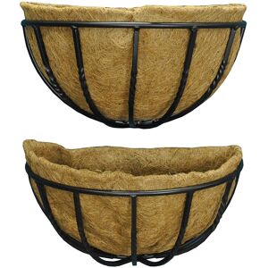 Selections Set of 2 Garden Black Metal Wall Basket Manger Trough Planters (40cm) Selections Set of 2 Garden Black Metal Wall Basket Manger Trough Planters (40cm)