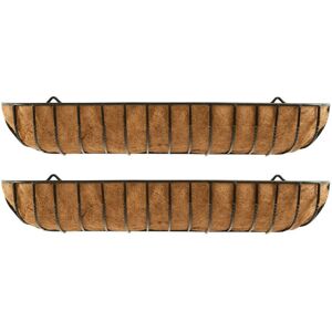 Selections Set of 2 Garden Black Metal Wall Basket Manger Trough Planters (120cm) Selections Set of 2 Garden Black Metal Wall Basket Manger Trough Planters (120cm)
