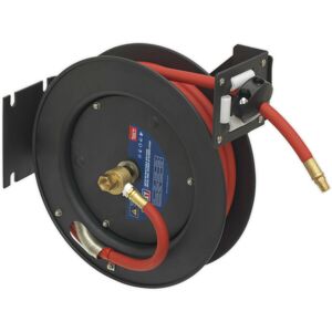 Loops 8m Retractable Air Hose - Steel Reel - 3/8" BSP Inlet - 10mm Rubber Hose Loops 8m Retractable Air Hose - Steel Reel - 3/8" BSP Inlet - 10mm Rubber Hose