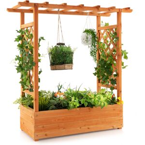 Costway Raised Garden Bed Planter Box w/ Side & Top Trellis for Vine Climbing Plants Costway Raised Garden Bed Planter Box w/ Side & Top Trellis for Vine Climbing Plants
