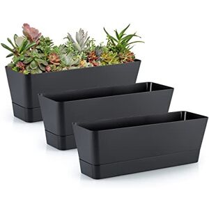 Skelang 3 Pcs Rectangle Plant Pot, Succulent Planter Box with Drainage Holes, Planter Tr Skelang 3 Pcs Rectangle Plant Pot, Succulent Planter Box with Drainage Holes, Planter Tr