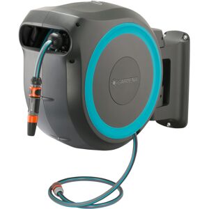 GARDENA 115' ft. Wall Mounted Retractable Hose Reel, Black and Turquoise GARDENA 115' ft. Wall Mounted Retractable Hose Reel, Black and Turquoise