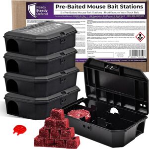 READY STEADY DEFEND Pre-Baited Mouse Control Boxes (5 x 10g) - Reusable Rodenticide Kit, UK Made wit READY STEADY DEFEND Pre-Baited Mouse Control Boxes (5 x 10g) - Reusable Rodenticide Kit, UK Made wit
