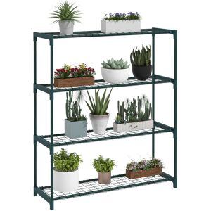 Outsunny Plant Stand, 4-Tier Planter Holder Flower Display Rack, Dark Green Outsunny Plant Stand, 4-Tier Planter Holder Flower Display Rack, Dark Green