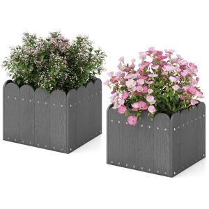 Costway 2 Pack Square Planter Box HDPE Flower Pot Raised Garden Bed w/Drainage Costway 2 Pack Square Planter Box HDPE Flower Pot Raised Garden Bed w/Drainage