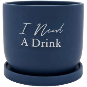 WIDDOP and Co. Flower Pot Planter Ceramic With Saucer I Need A Drink Round Navy Blue Cactus WIDDOP and Co. Flower Pot Planter Ceramic With Saucer I Need A Drink Round Navy Blue Cactus