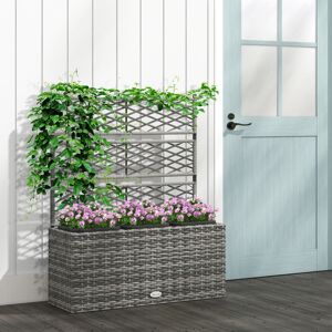 Outsunny Garden PE Rattan Planter Box w/ Trellis Flower Raised Bed, 84x30x107cm Outsunny Garden PE Rattan Planter Box w/ Trellis Flower Raised Bed, 84x30x107cm