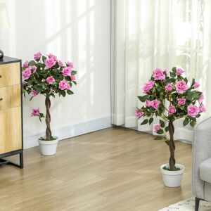 Outsunny Set of 2 90cm Artificial Rose Tree, Fake Decorative Plant, Purple Outsunny Set of 2 90cm Artificial Rose Tree, Fake Decorative Plant, Purple