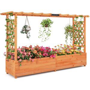 Costway 2M Raised Garden Bed Fir Wood Climbing Planter Box w/ 2-Sided Trellis Costway 2M Raised Garden Bed Fir Wood Climbing Planter Box w/ 2-Sided Trellis