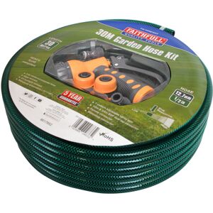 Faithfull 30M (98ft) Reinforced Hose Kit ? PVC Garden Hose Pipe with 3 Fittings Faithfull 30M (98ft) Reinforced Hose Kit ? PVC Garden Hose Pipe with 3 Fittings