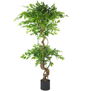 Leaf 150cm Twisted Trunk Artificial Japanese Fruticosa Ficus Tree Black Planter Leaf 150cm Twisted Trunk Artificial Japanese Fruticosa Ficus Tree Black Planter