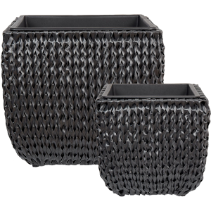 Beliani Set of 2 Plant Pots BERBERIS PE Rattan 34/45 cm Black Beliani Set of 2 Plant Pots BERBERIS PE Rattan 34/45 cm Black
