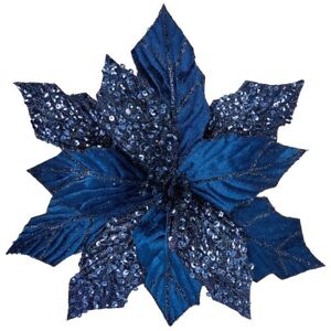 Premier - Blue Poinsettia With Glitter Clip On - 30cm Premier - Blue Poinsettia With Glitter Clip On - 30cm