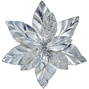 Premier - Silver Poinsettia With Glitter Clip On - 30cm Premier - Silver Poinsettia With Glitter Clip On - 30cm
