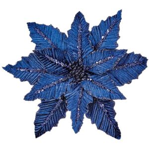 Premier - Navy Velvet Poinsettia With Glitter Clip On - 31cm Premier - Navy Velvet Poinsettia With Glitter Clip On - 31cm