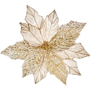 Premier - Champagne Gold Glitter Poinsettia Clip On - 30cm Premier - Champagne Gold Glitter Poinsettia Clip On - 30cm