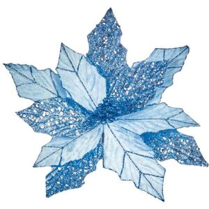 Premier - Light Blue & Glitter Velvet Poinsettia Clip On - 30cm Premier - Light Blue & Glitter Velvet Poinsettia Clip On - 30cm