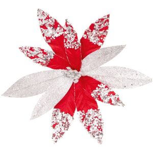 Premier - Red Glitter & Silver Sequin Poinsettia Clip On - 26cm Premier - Red Glitter & Silver Sequin Poinsettia Clip On - 26cm
