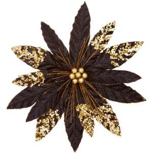 Premier - Black Poinsettia With Gold Glitter Clip On - 31cm Premier - Black Poinsettia With Gold Glitter Clip On - 31cm