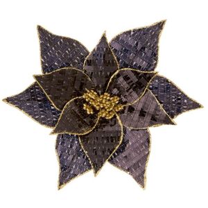 Premier - Black Sequin Poinsettia With Gold Glitter Clip On - 30cm Premier - Black Sequin Poinsettia With Gold Glitter Clip On - 30cm