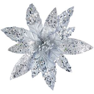 Premier - Glitter Sequin Poinsettia - Silver 26cm Premier - Glitter Sequin Poinsettia - Silver 26cm