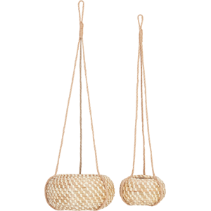 Beliani Set of 2 Wicker Plant Pots Natural - Plant Pots Beliani Set of 2 Wicker Plant Pots Natural - Plant Pots