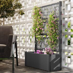 Outsunny Garden Planter Box with Trellis, Rattan Raised Bed, Charcoal Grey Outsunny Garden Planter Box with Trellis, Rattan Raised Bed, Charcoal Grey