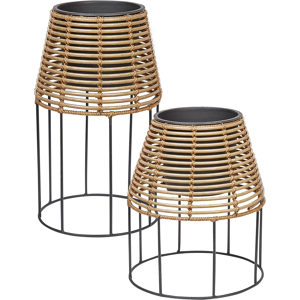 Beliani Set of 2 Elevated Plant Pots BORAGO PE Rattan 20/21 cm Natural Beliani Set of 2 Elevated Plant Pots BORAGO PE Rattan 20/21 cm Natural