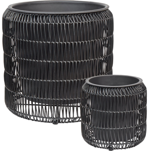 Beliani Set of 2 Plant Pots BRODIEA PE Rattan 26/45 cm Black Beliani Set of 2 Plant Pots BRODIEA PE Rattan 26/45 cm Black