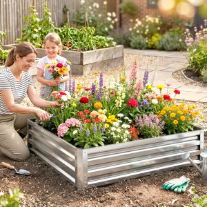 Outsunny Raised Garden Bed Metal Patio Backyard Flower Planter, Silver Tone Outsunny Raised Garden Bed Metal Patio Backyard Flower Planter, Silver Tone