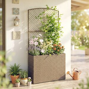 Outsunny Rattan Garden Planter with Trellis and Liner, Light Grey Outsunny Rattan Garden Planter with Trellis and Liner, Light Grey