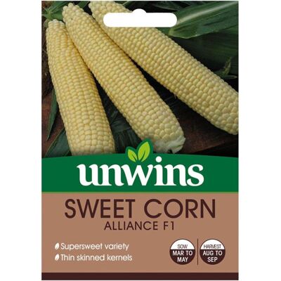 Unwins Grow Your Own Alliance F1 Sweet Corn Vegetable Seeds Unwins Grow Your Own Alliance F1 Sweet Corn Vegetable Seeds