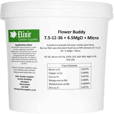 Elixir Garden Supplies (Tub, 5kg) Elixir Gardens Flower Buddy Soluble 7.5-12-36 + 4.5MgO + Micro Elixir Garden Supplies (Tub, 5kg) Elixir Gardens Flower Buddy Soluble 7.5-12-36 + 4.5MgO + Micro