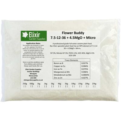 Elixir Garden Supplies (Bag, 2kg) Elixir Gardens Flower Buddy Soluble 7.5-12-36 + 4.5MgO + Micro Elixir Garden Supplies (Bag, 2kg) Elixir Gardens Flower Buddy Soluble 7.5-12-36 + 4.5MgO + Micro