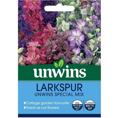 Unwins Grow Your Own Garden Border Flowers Larkspur Special Mix Seeds Packet Unwins Grow Your Own Garden Border Flowers Larkspur Special Mix Seeds Packet