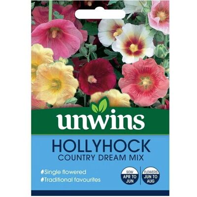 Unwins Grow Your Own Garden Flowers Hollyhock Country Dream Mix Seeds Packet Unwins Grow Your Own Garden Flowers Hollyhock Country Dream Mix Seeds Packet