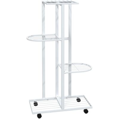 vidaXL 480361 - White 4-Tier Flower Stand with Wheels vidaXL 480361 - White 4-Tier Flower Stand with Wheels
