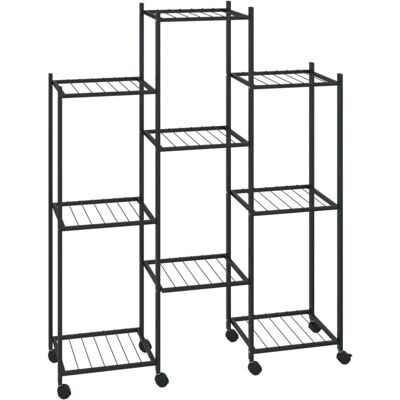 vidaXL Flower Stand with Wheels 83x25x103.5 cm Black Iron Tall Plant Stand vidaXL Flower Stand with Wheels 83x25x103.5 cm Black Iron Tall Plant Stand