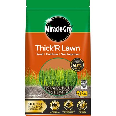 Miracle-Gro 119985 THICK'R Lawn Seed, FERTILISER & Soil Improver Fertiliser, Bro Miracle-Gro 119985 THICK'R Lawn Seed, FERTILISER & Soil Improver Fertiliser, Bro